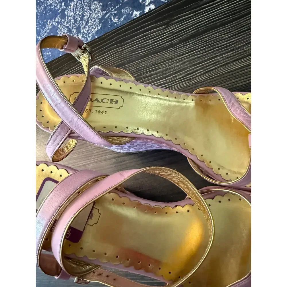 Y2K Coach Cathleen Pink Signature Jacquard Wedge Sandals Sz. 9